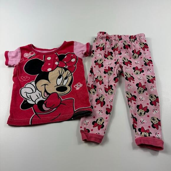 Disney Baby Minnie Mouse Toddler Girls PJ Set Pink & Red 24M - Picture 1 of 9